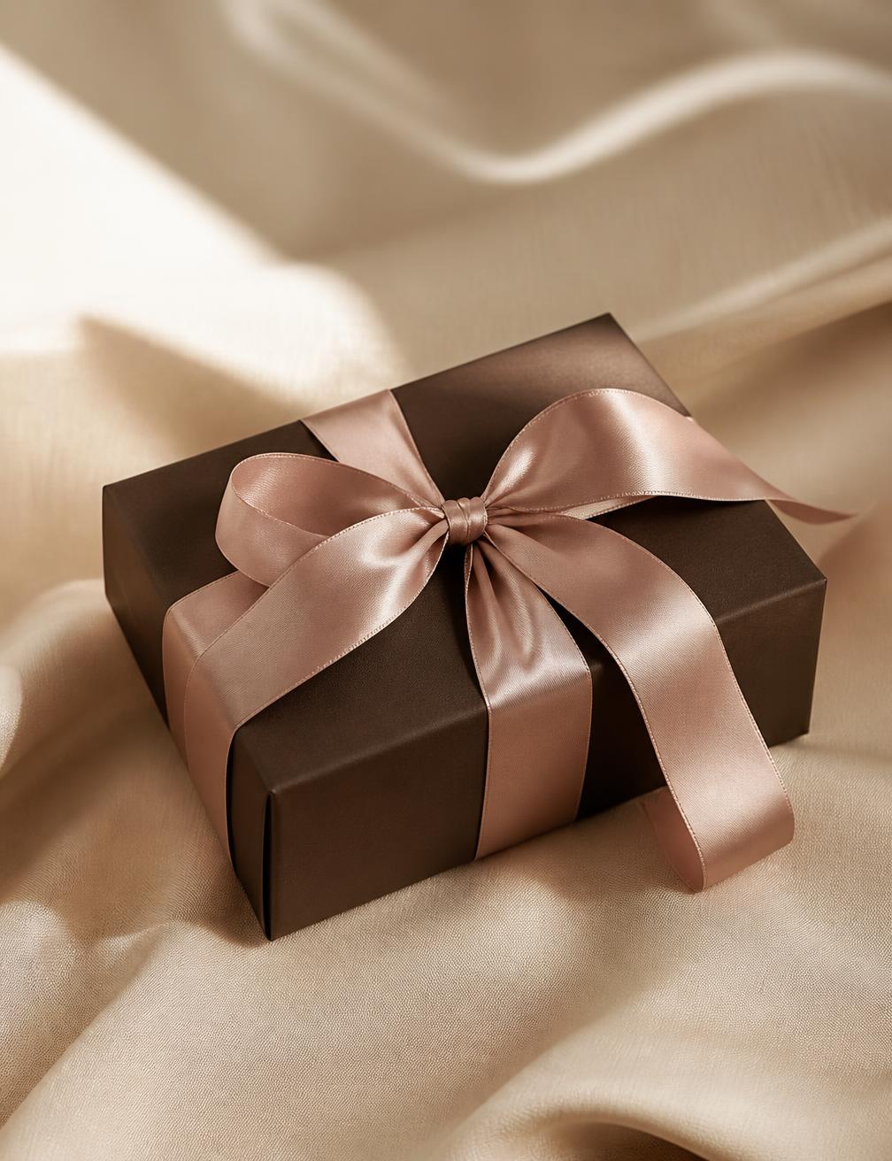 Presente embrulhado em papel castanho com fita blush